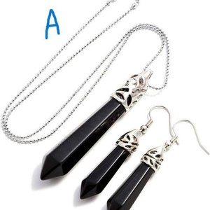 New Natural Gemstones Hexagonal Pointed Reiki Chakra Pendant And Earring…